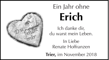 Traueranzeige von Erich Hoffranzen von trierischer_volksfreund