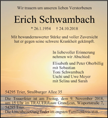 Traueranzeige von Erich Schwambach von trierischer_volksfreund
