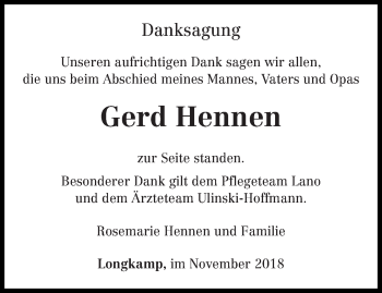 Traueranzeige von Gerd Hennen von trierischer_volksfreund