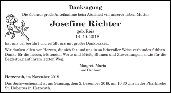Traueranzeige von Josefine Richter von trierischer_volksfreund