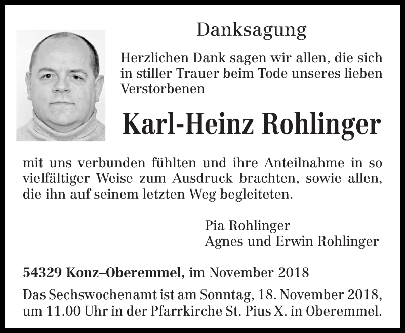 Traueranzeige für Karl-Heinz Rohlinger vom 14.11.2018 aus trierischer_volksfreund