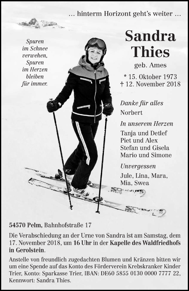  Traueranzeige für Sandra Thies vom 14.11.2018 aus trierischer_volksfreund