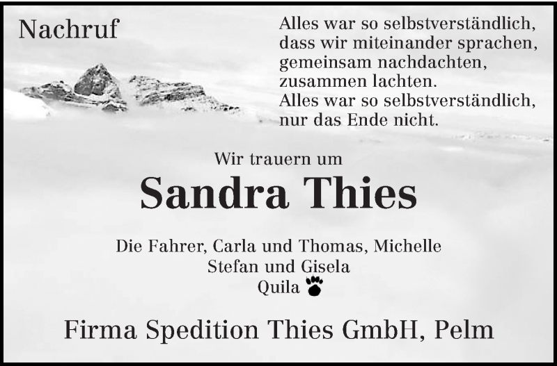  Traueranzeige für Sandra Thies vom 17.11.2018 aus trierischer_volksfreund