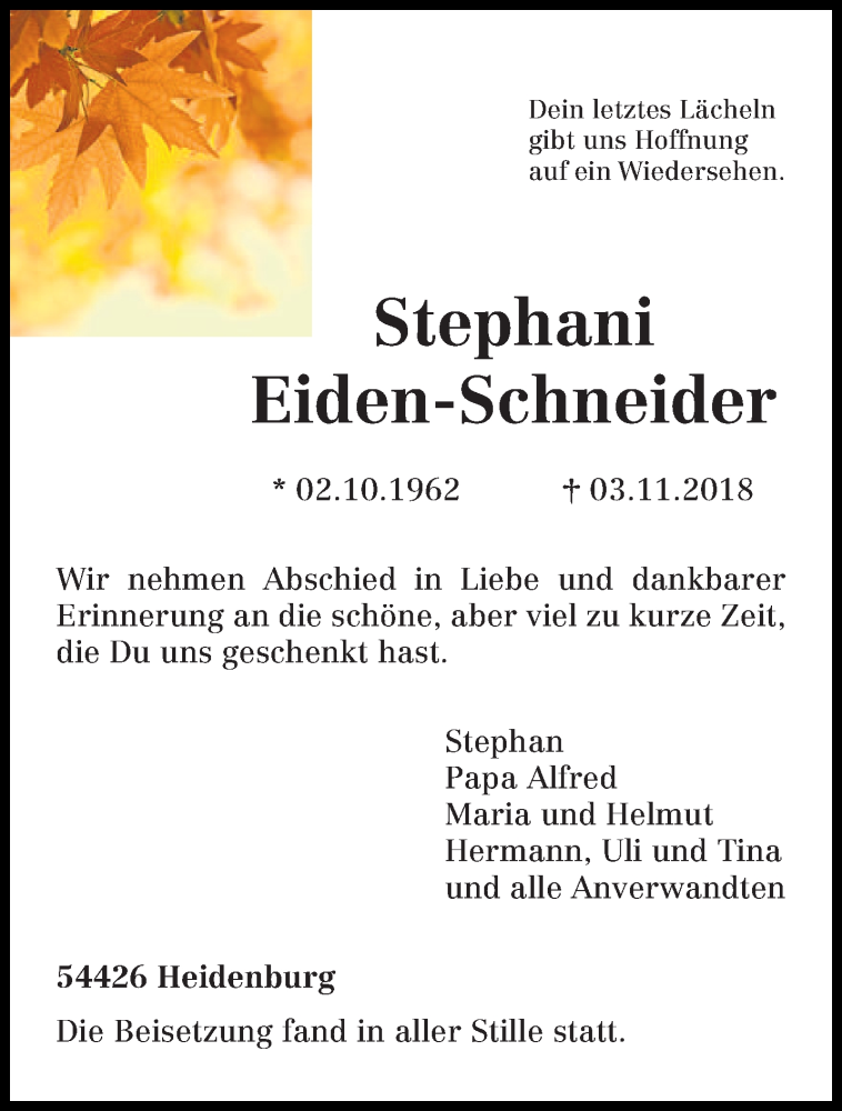  Traueranzeige für Stephani Eiden-Schneider vom 16.11.2018 aus trierischer_volksfreund