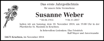 Traueranzeige von Susanne Weber von trierischer_volksfreund