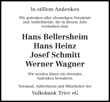 Traueranzeige von Wir gedenken Volksbank Trier eG von trierischer_volksfreund