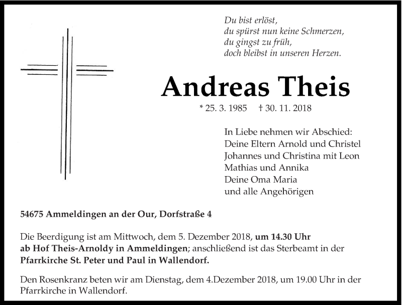  Traueranzeige für Andreas Theis vom 03.12.2018 aus trierischer_volksfreund