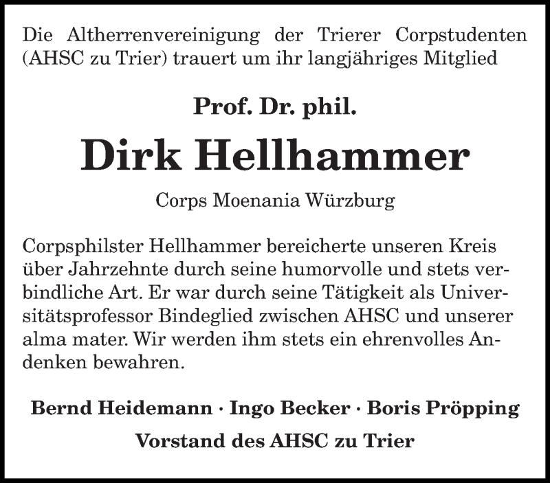  Traueranzeige für Dirk Hellhammer vom 08.12.2018 aus trierischer_volksfreund