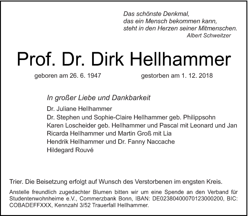  Traueranzeige für Dirk Hellhammer vom 05.12.2018 aus trierischer_volksfreund