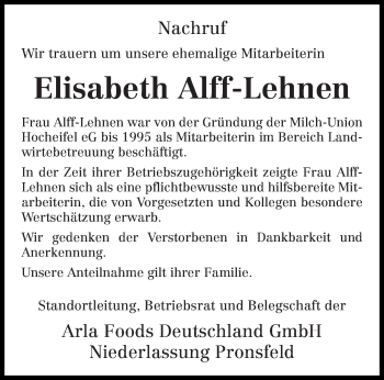 Traueranzeige von Elisabeth Alff-Lehnen von trierischer_volksfreund