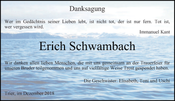 Traueranzeige von Erich Schwammbach von trierischer_volksfreund