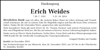 Traueranzeige von Erich Weides von trierischer_volksfreund