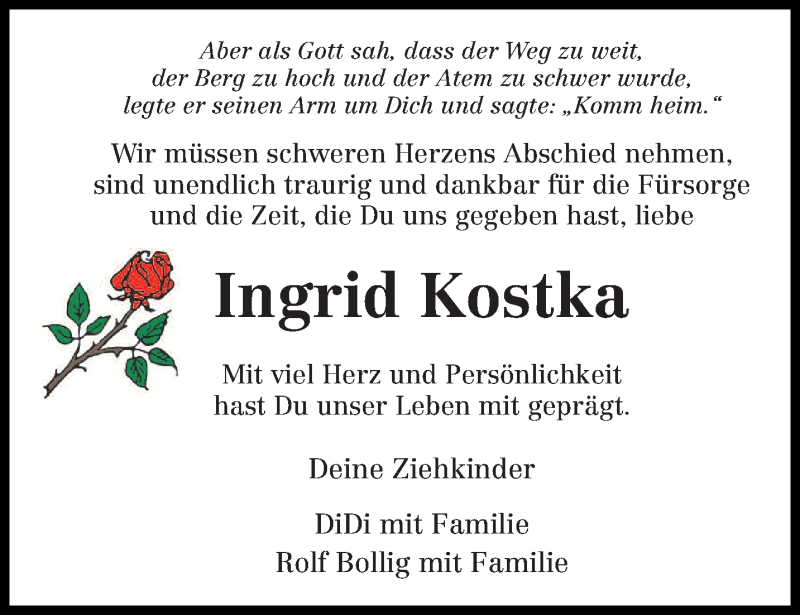  Traueranzeige für Ingrid Kostka vom 04.12.2018 aus trierischer_volksfreund