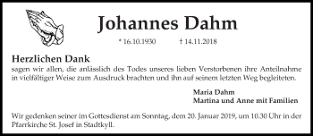 Traueranzeige von Johannes Dahm von trierischer_volksfreund