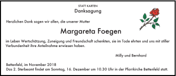 Traueranzeige von Margareta Foegen von trierischer_volksfreund
