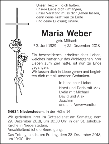 Traueranzeige von Maria Weber von trierischer_volksfreund