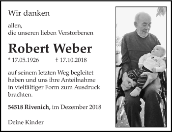 Traueranzeige von Robert Weber von trierischer_volksfreund