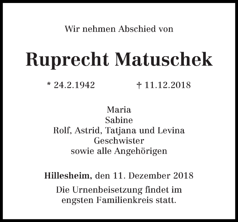 Traueranzeige für Ruprecht Matuschek vom 14.12.2018 aus trierischer_volksfreund