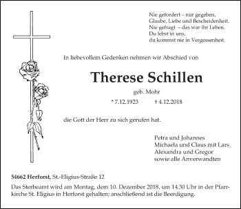 Traueranzeige von Therese Schillen von trierischer_volksfreund