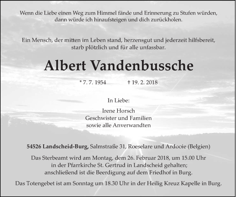  Traueranzeige für Albert Vandenbussche vom 22.02.2018 aus trierischer_volksfreund
