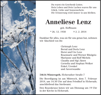 Traueranzeige von Anneliese Lenz von trierischer_volksfreund