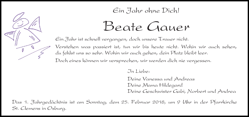  Traueranzeige für Beate Gauer vom 21.02.2018 aus trierischer_volksfreund