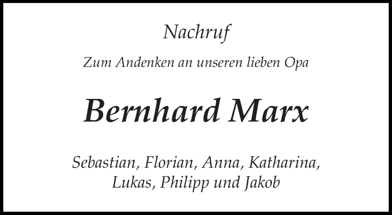  Traueranzeige für Bernhard Marx vom 23.02.2018 aus trierischer_volksfreund
