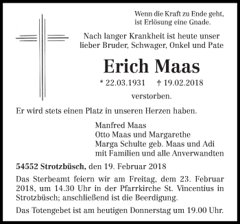 Traueranzeige von Erich Maas von trierischer_volksfreund