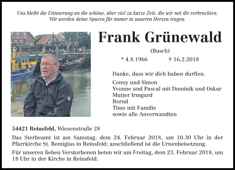  Traueranzeige für Frank Grünewald vom 21.02.2018 aus trierischer_volksfreund