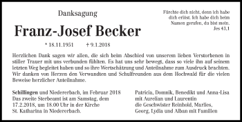 Traueranzeige von Franz-Josef Becker von trierischer_volksfreund