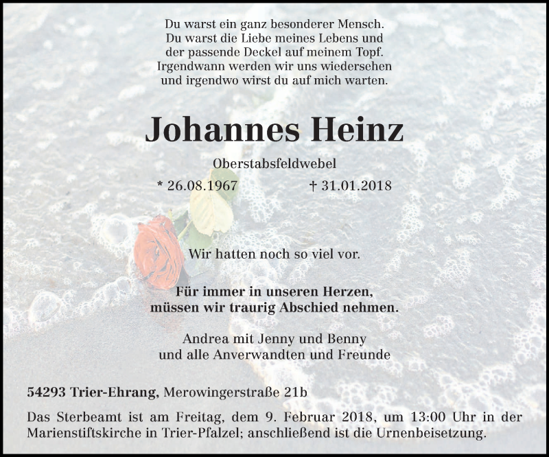  Traueranzeige für Johannes Heinz vom 05.02.2018 aus trierischer_volksfreund