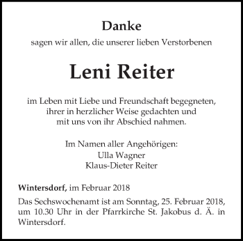 Traueranzeige von Leni Reiter von trierischer_volksfreund