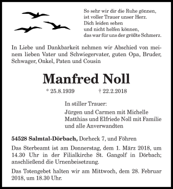 Traueranzeige von Manfred Noll von trierischer_volksfreund