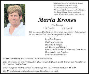 Traueranzeige von Maria Krones von trierischer_volksfreund