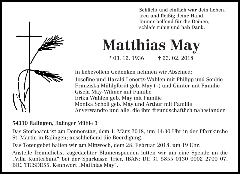  Traueranzeige für Matthias May vom 27.02.2018 aus trierischer_volksfreund