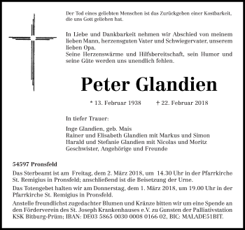 Traueranzeige von Peter Glandien von trierischer_volksfreund