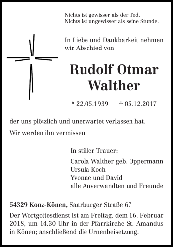 Traueranzeige von Rudolf Otmar Walther von trierischer_volksfreund