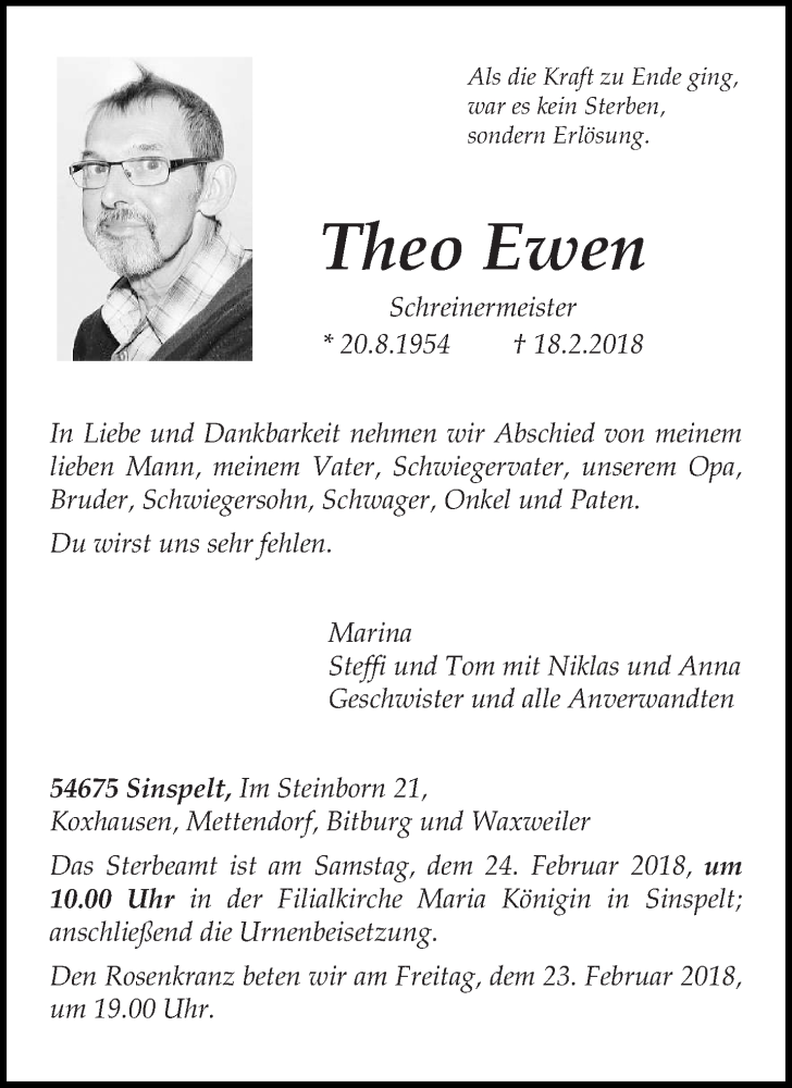  Traueranzeige für Theo Ewen vom 21.02.2018 aus trierischer_volksfreund