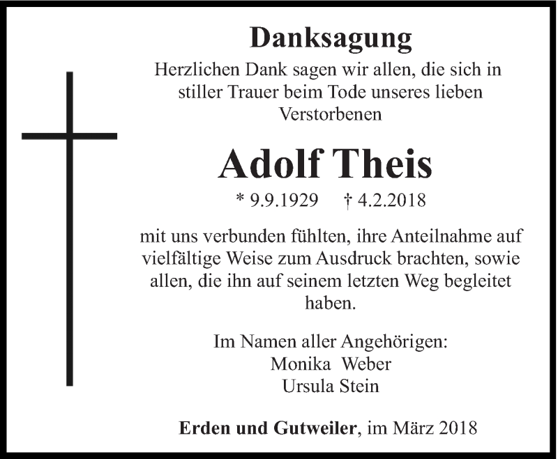  Traueranzeige für Adolf Theis vom 03.03.2018 aus trierischer_volksfreund