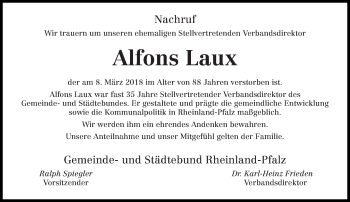 Traueranzeige von Alfons Laux von trierischer_volksfreund