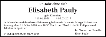Traueranzeige von Elisabeth Pauly von trierischer_volksfreund