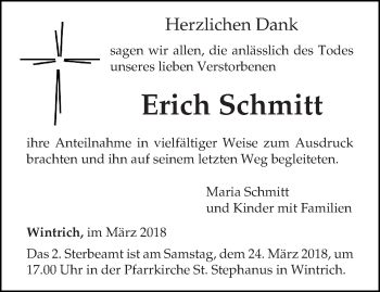 Traueranzeige von Erich Schmitt von trierischer_volksfreund