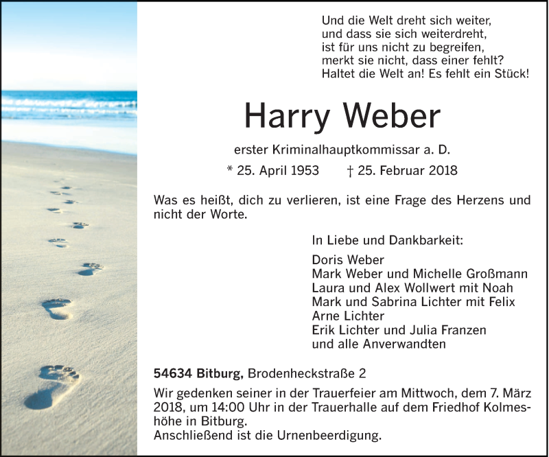  Traueranzeige für Harry Weber vom 02.03.2018 aus trierischer_volksfreund