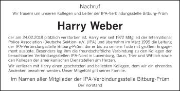 Traueranzeige von Harry Weber von trierischer_volksfreund