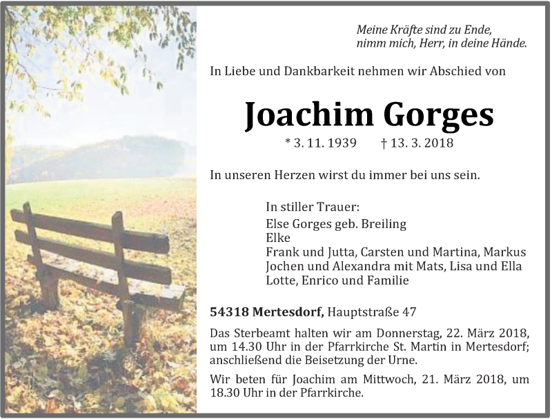  Traueranzeige für Joachim Gorges vom 17.03.2018 aus trierischer_volksfreund