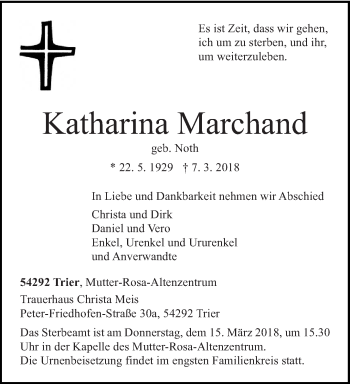 Traueranzeige von Katharina Marchand von trierischer_volksfreund