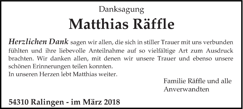  Traueranzeige für Matthias Räffle vom 22.03.2018 aus trierischer_volksfreund