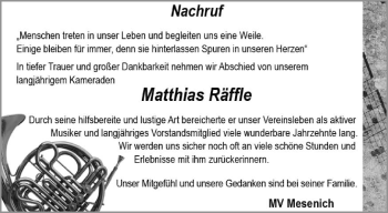 Traueranzeige von Matthias Räffle von trierischer_volksfreund