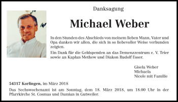 Traueranzeige von Michael Weber von trierischer_volksfreund