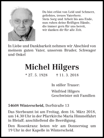 Traueranzeige von Michel Hilgers von trierischer_volksfreund